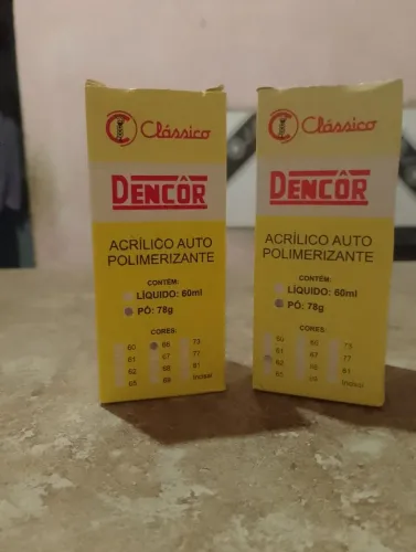 Dencor material para trabalho com dentaduras 50 reais 2 caixas com vidro cheio
