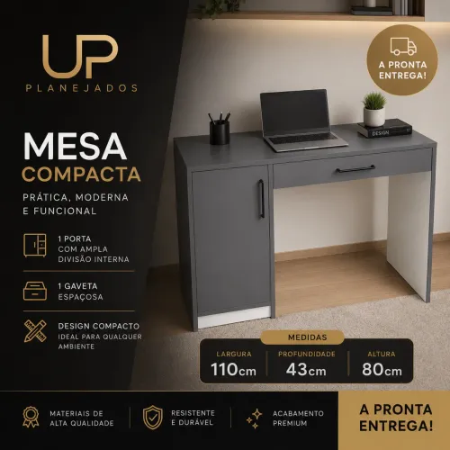 Mesa compacta com porta e gaveta em MDF