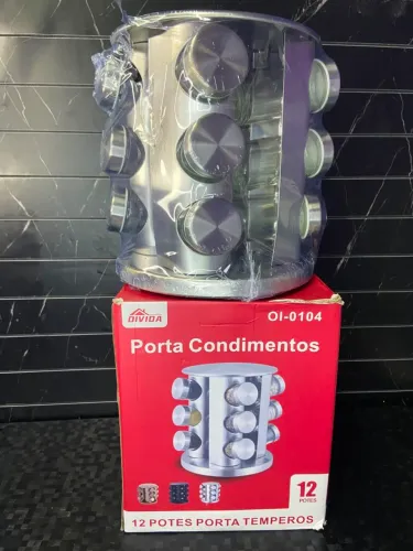 Porta Condimentos Giratório 12 Frascos Cromado Aço Inox- DIVIDA