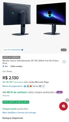 Monitor Alienware 320hz AW2525HM 