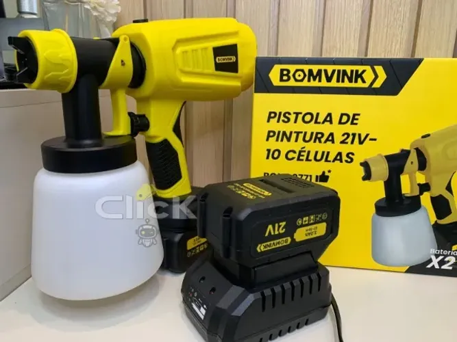 Pistola De Pintura Elétrica Sem Fio Pulverizadora 2 Baterias Amarelo
