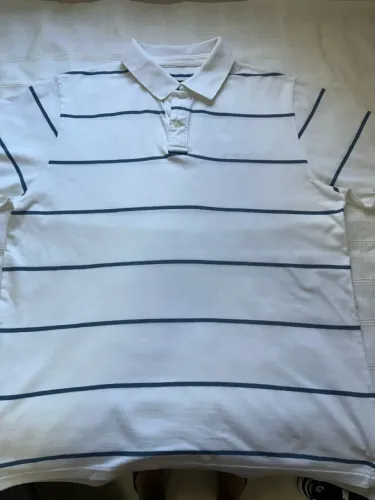 Polo listrada branca e azul Kevingston- tamanho G