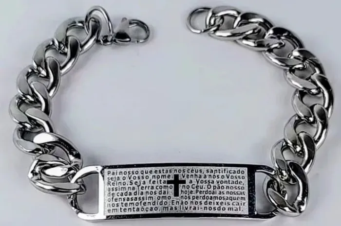 PULSEIRA DE AÇO CIRÚRGICO 316L FRANQUIA PAI NOSSO SEMI JÓIAS