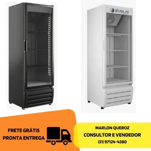  Freezer Vertical Dupla Ação Braslar 470 Litros Porta de Vidro Preto / Branco