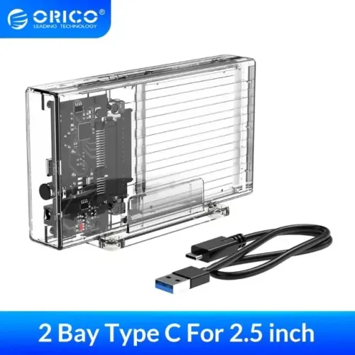 Case duplo orico com 2 Baias Para Hd e SSD sata 2.5 usb 3.0 type c