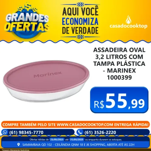 ASSADEIRA OVAL 3,2 LITROS COM TAMPA PLÁSTICA - MARINEX