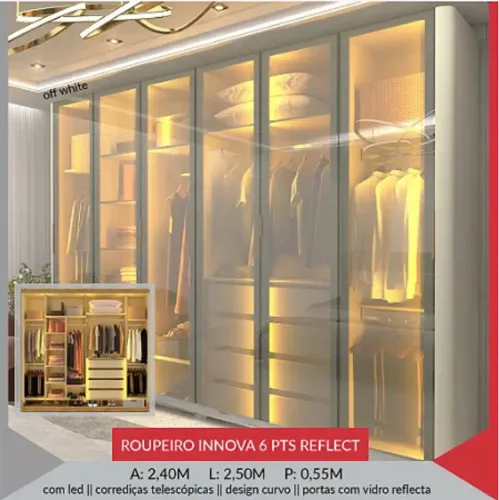 Roupeiro Innova 6 Portas Reflect - Design Moderno