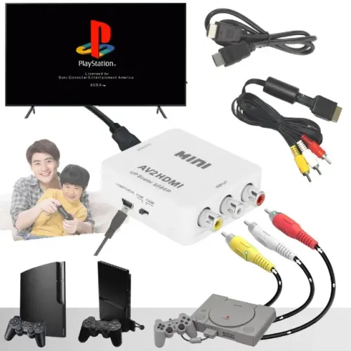 Kit Adaptador Vídeo Av Rca Para Jogar Ps1 Ps2 Ps3 Em Tv Hdmi