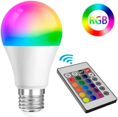 Lâmpada De Led Colorida RGB Com Controle Remoto Bivolt Para Quarto Bulbo Regulável Base Pa