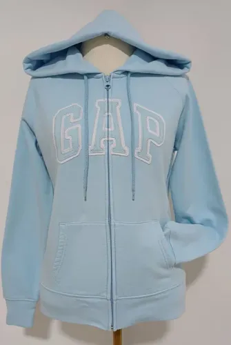 Jaqueta Moletom Zíper Capuz Azul Feminino - GAP