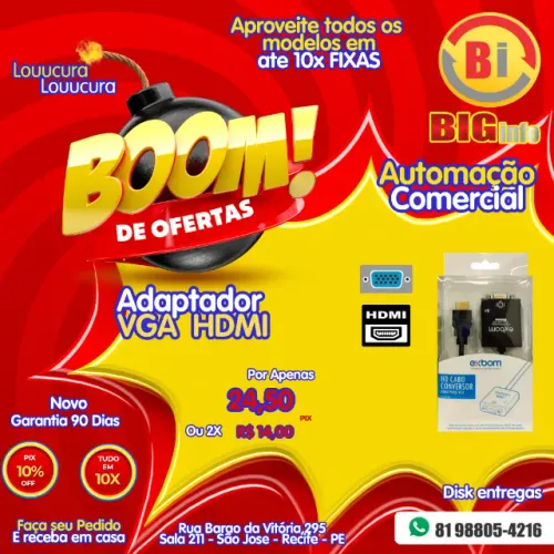 Cabo Adaptador Conversor Hdmi Vga P2 Auxiliar Áudio