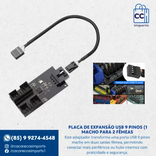 Placa de Expansão USB 9 Pinos (1 Macho para 2 Fêmeas)