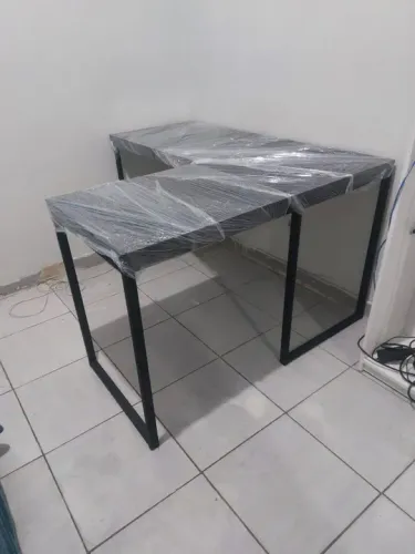 new - mesa em L preta industrial mdf e metalon - frete gratuito