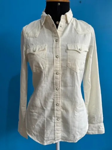 Camisa Social Levis Feminina Tamanho P Cor Branca Com Gola Blusa Algodão