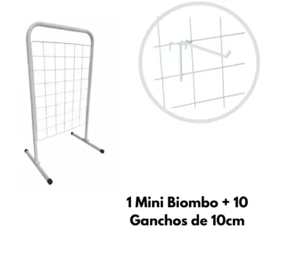 1 Biombo Mini De Balcão + 10 Ganchos 10cm Expositor Aramado