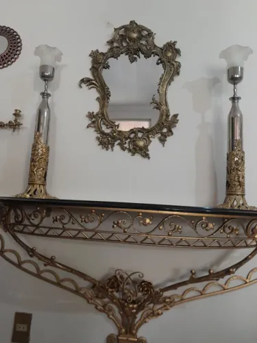 Espelho inglês Art Nouveau em bronze antigo 