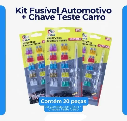 Kit Fusível Automotivo + Caneta Chave para Teste Elétrico 