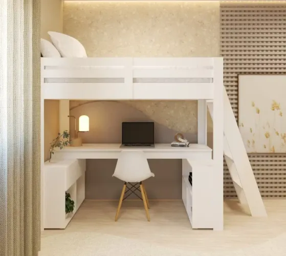 Cama NOVA Office Solteiro Adulto com Escrivaninha Star Light Casatema Branco Perfect Wood