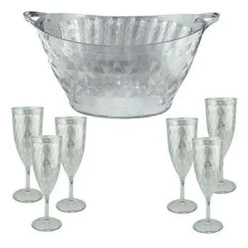 Conjunto Champanheira C/ 6 Taças de Champagne em Acrilico - Mix Home
