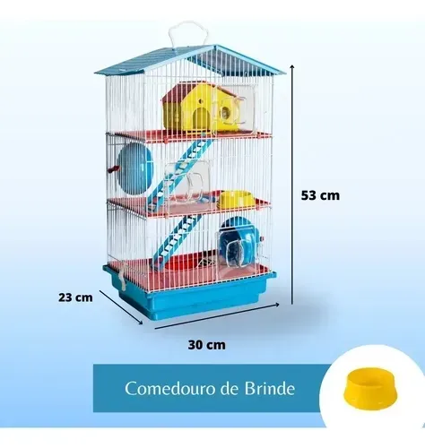 gaiola hamster 3 andares teto plástico conforto jel plast