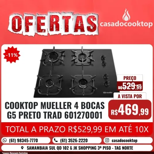 COOKTOP MUELLER 4 BOCAS G5 PRETO TRAD 601270001