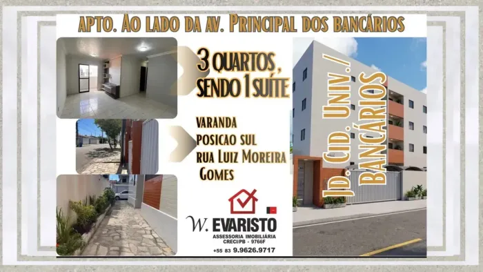 APT. 3 QUARTOS (SUÍTE) AO LADO DA PRINCIPAL DOS BANCÁRIOS