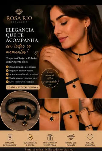 Conj. Premium Choker e pulseira BLACK - ROSA RIO