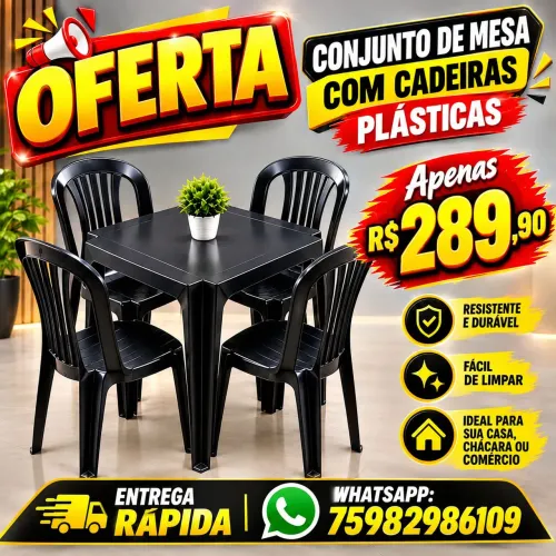 Conjuntos de mesas e cadeiras plásticas bistrô preta