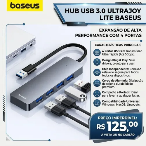 Hub USB Baseus 4 Portas Premium (Original e Lacrado)