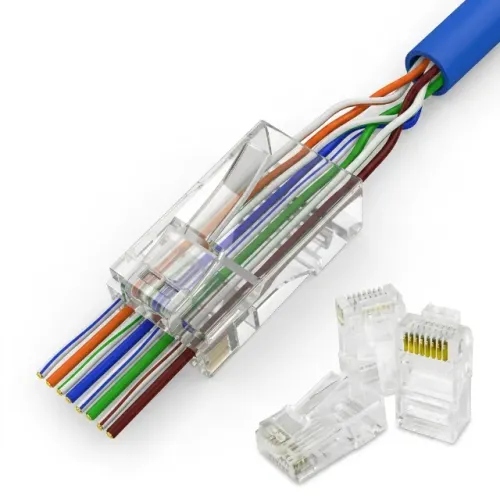 2 Conector RJ45 Vazado Exbom 6591-1 Cat5e EZRJ45 Pass Through para Cabo de Rede UTP pode r