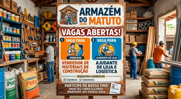 VAGAS PARA APOIO DE LOJA E VENDAS