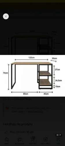 Mesa Escrivaninha 1,20 m com 2 Prateleiras - Estilo Industrial