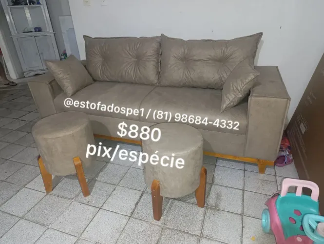 Sofá Fixo Retro com base , 2 metros no suede aveludado