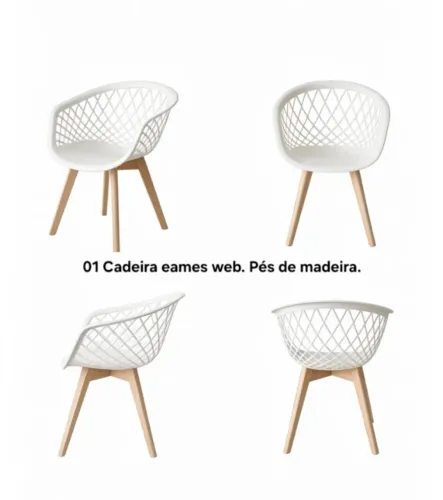 Cadeira Eames Web, pés de madeira