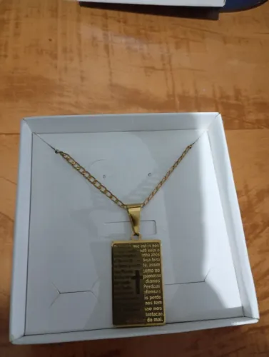 Cordão de aço com medalha de oração Pai Nosso