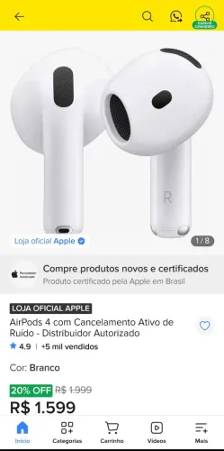 Fone AirPods 4 (ANC) com bloqueador de ruídos (lacrado)