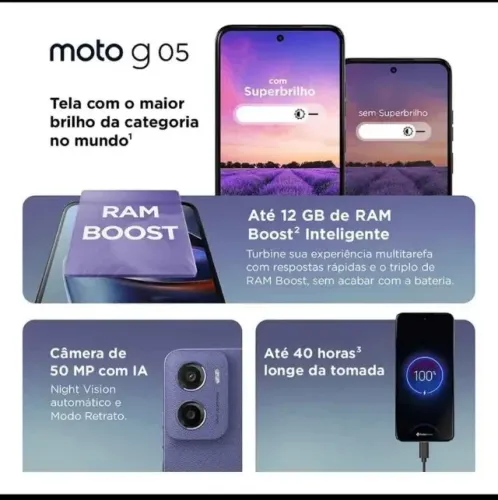 Motorola Moto G05 - 128GB 12GB (4GB RAM + 8GB Ram Boost) 50MP com AI Bateria de 5200 mAh T