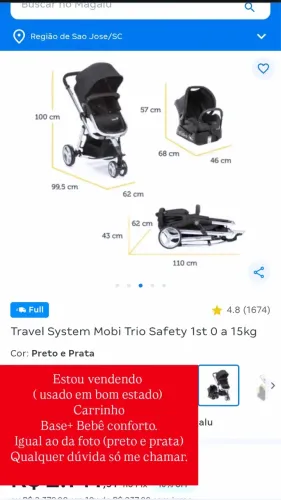 Vendo Carrinho e Bebê conforto com Base.