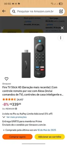Fire TV Stick com controle remoto voz e alexa