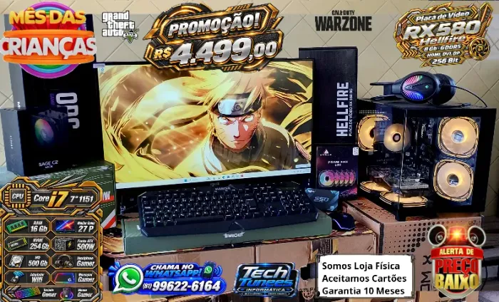 PC Gamer Completo-Core i7 7°-(16Gb Ram)-(NVME 254 Gb, HD 500Gb)+Monitor G 27-Placa Vídeo