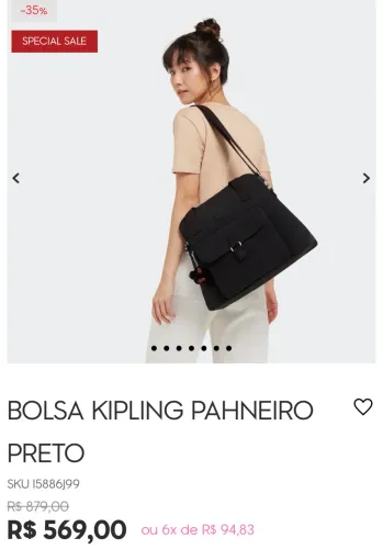 BOLSA KIPLING PAHNEIRO PRETA ORIGINAL COM ETIQUETA