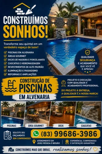 Construção de Piscinas em Alvenaria | Área Gourmet | Decks | João Pesso