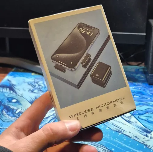 Microfone de Lapela Sem Fio Duplo com Case de Carregamento (Conexão Tipo-C) - Novo!