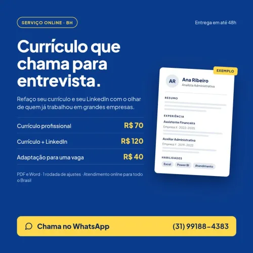 Currículo profissional + LinkedIn | Entrega em 48h | BH