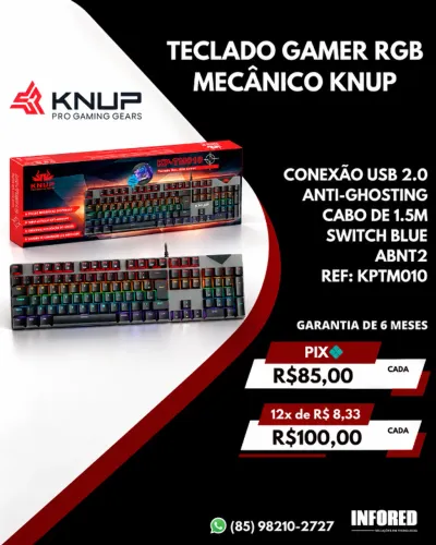 Teclado Gamer RGB Mecânico Knup