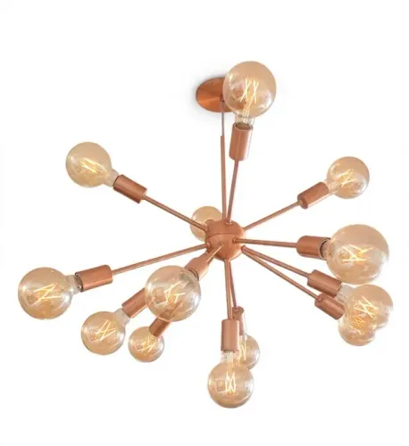 Lustre Sputnik 12 Braços Rose Gold + 12 Lâmpadas Filamento