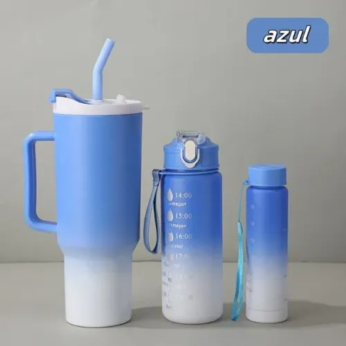 Kit 3 Garrafas Squeeze com Adesivos e Lembretes para Beber Água