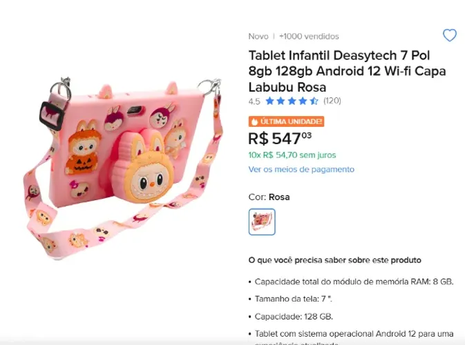 TABLET INFANTIL BEM CONSERVADO, USADO POUCAS VEZES