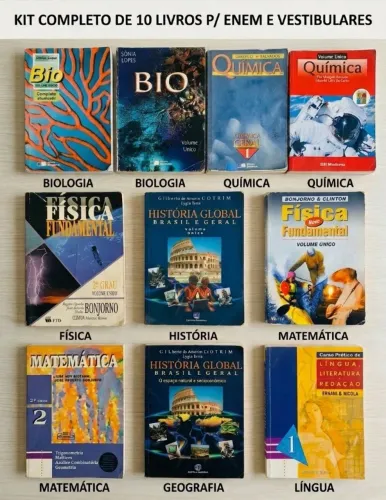Kit 10 Livros Ensino Médio ENEM Vestibular Matemática Física Química Biologia