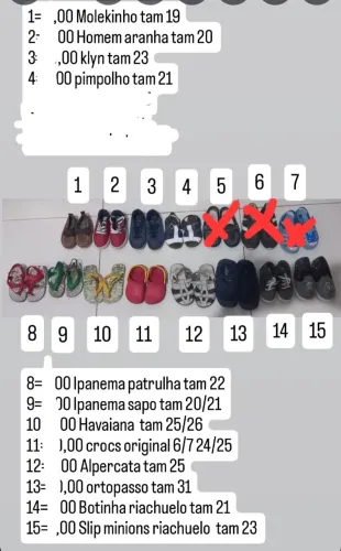 Lote com 12 calçados menino diversos tamanhos